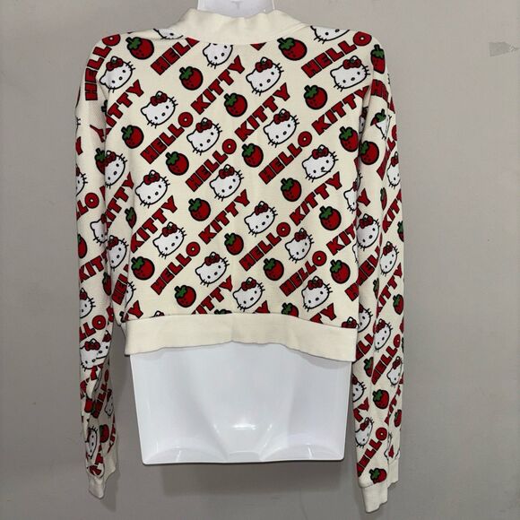 Dumbgood Sanrio Hello Kitty Strawberries Waffle Knit Cropped Cream Cardigan L - Picture 4 of 15